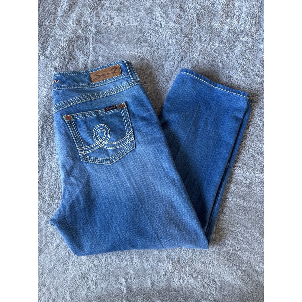 Seven7 Luxe Womens Straight Leg Jeans Blue Medium Wash Size 16 Stretch Denim